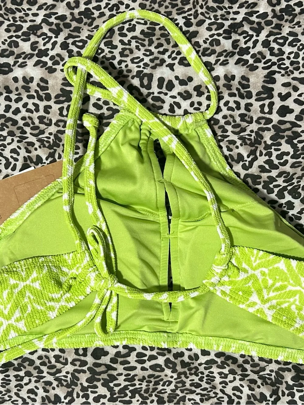 Lime Green Halter Crop Top with White Starburst Print